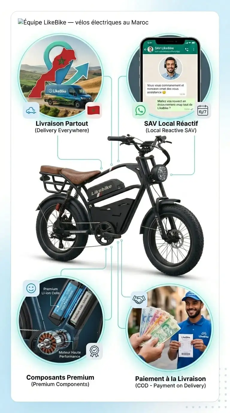 Équipe LikeBike — vélos électriques au Maroc